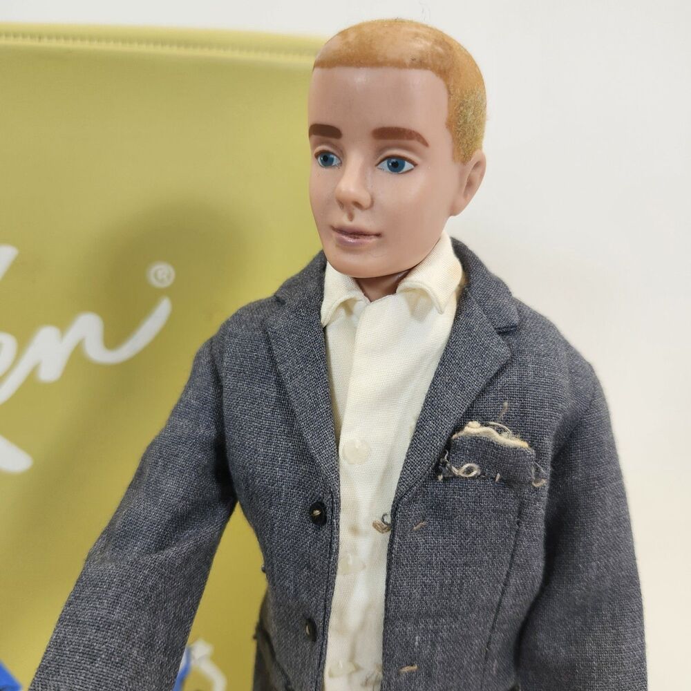 Vintage 1961 Flocked Ken Doll Mattel Wardrobe Lot Case Tagged Outfits